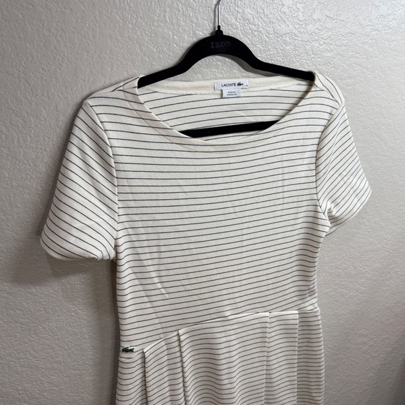Lacoste Striped Cotton Knit Dress with Back Cutout Navy White Pleated Size 42 - Picture 3 of 9